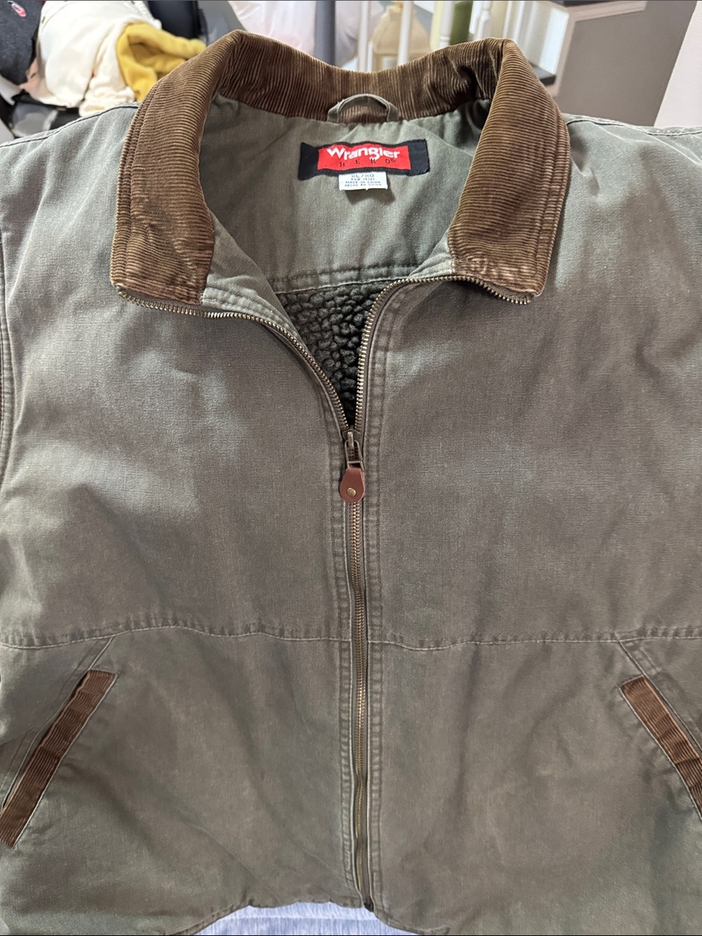 Wrangler Olive Green Field Jacket with Brown Corduroy Collar